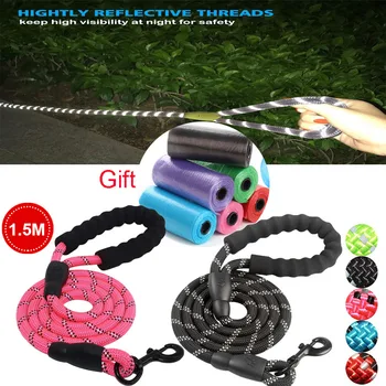 

Pet Leash Reflective Strong Dog Leash 1.5M Long with Comfortable Padded Handle Heavy Duty Training Durable Nylon Rope Leashes