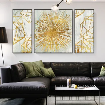 

3 pieces abstract acrylic painting geometric large gold wall art pictures for living room home office decor cuadros abstractos