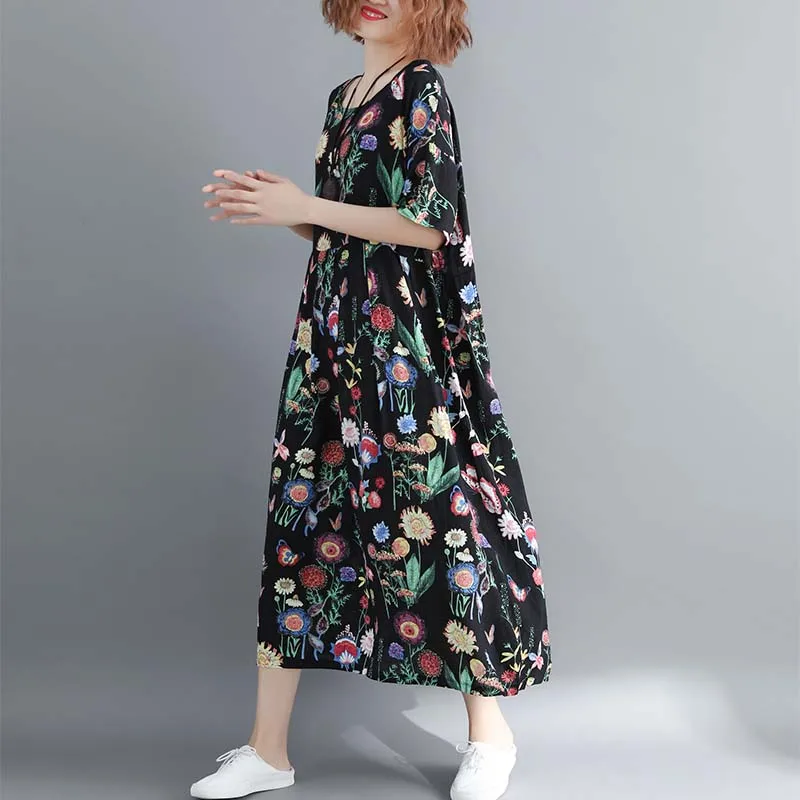 Женское платье с принтом размера плюс, летний сарафан, хлопок, для женщин, Vestidos, свободное, повседневное, праздничное, макси платье, большой размер 5XL 6XL