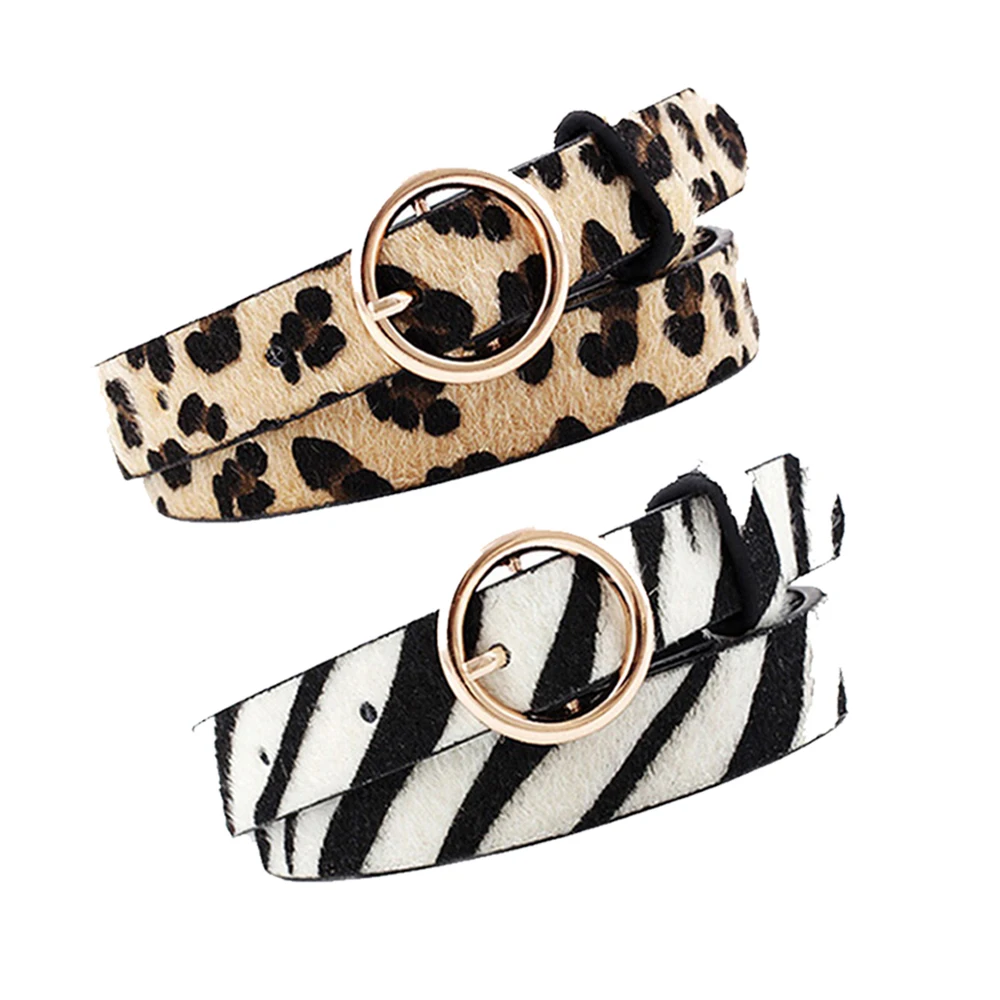 

Leopard pattern belt lady snake zebra pattern thin section leisure belt new PU leather gold ring buckle belt ladies wild