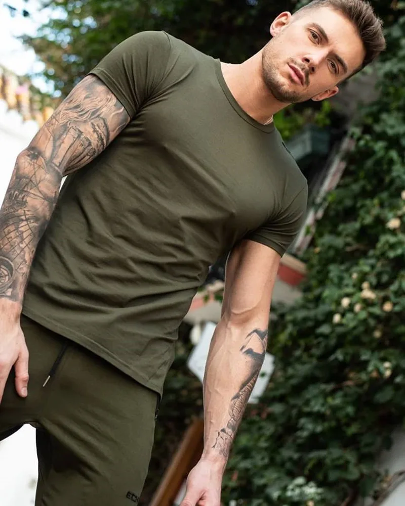 Wish сезон Muscle Brother Slim Fit Футболка мужская Спортивная Повседневная Фитнес Бег тренировка настраиваемый логотип светильник доска короткие Sle