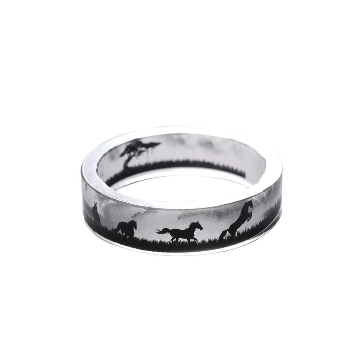 

Handmade Resin Ring Jewelry with Transparent Ink Horse Epoxy Resin Ring for Women DIY Jewelry
