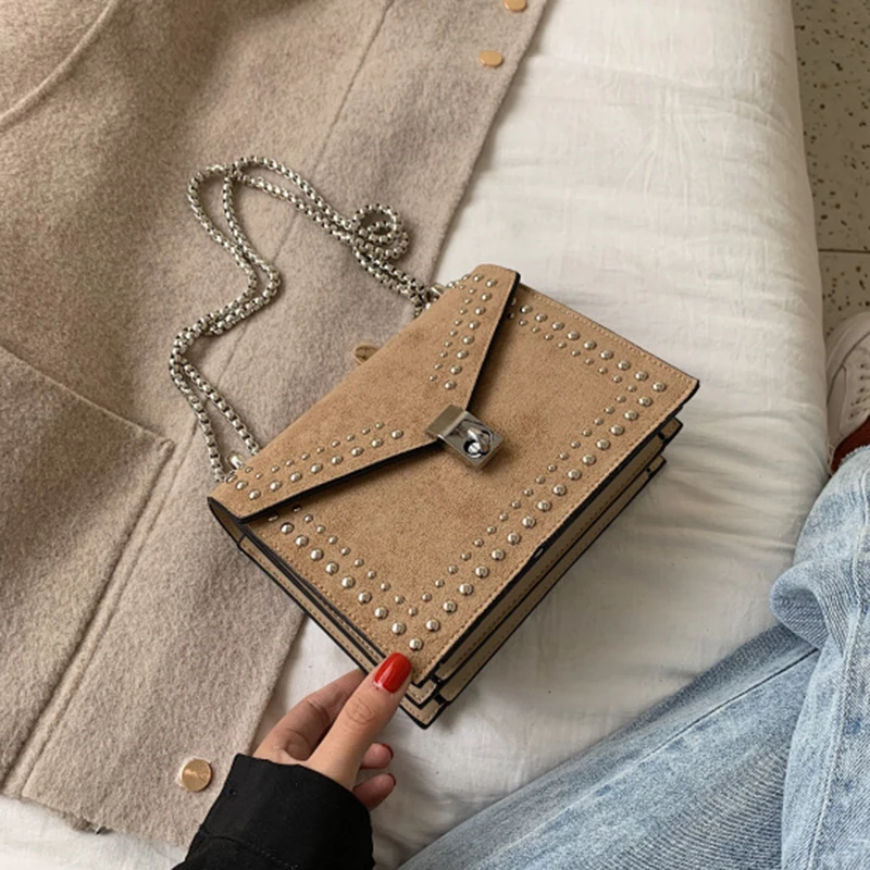 

Lock Rivet Chain Small Crossbody Bags For Women 2019 Scrub Leather Shoulder Messenger Bags Female Travel Handbag Bolsa Feminina