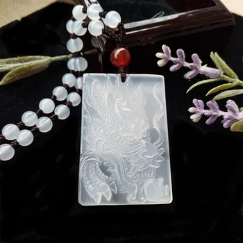 

Natural White Chalcedony Dragon Pendant