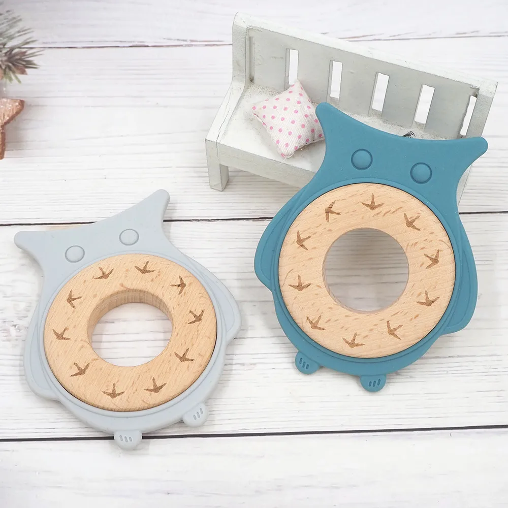 chenkai-10pcs-owl-hedgehog-dinosaur-silicone-wooden-teether-baby-animal-teething-for-diy-infant-nursing-chewing-teether-chains