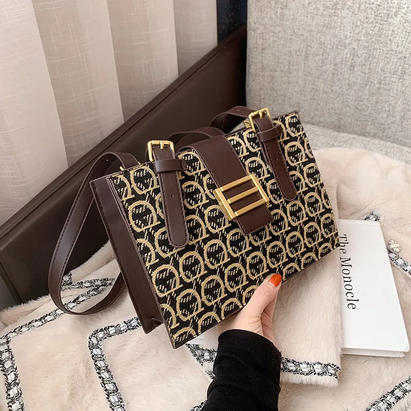 

Trend Geometrical Pattern Lock Square Bag for Womens Luxury PU Shoulder Bag Lady Classic Leather Diagonal Bags All-match Handbag