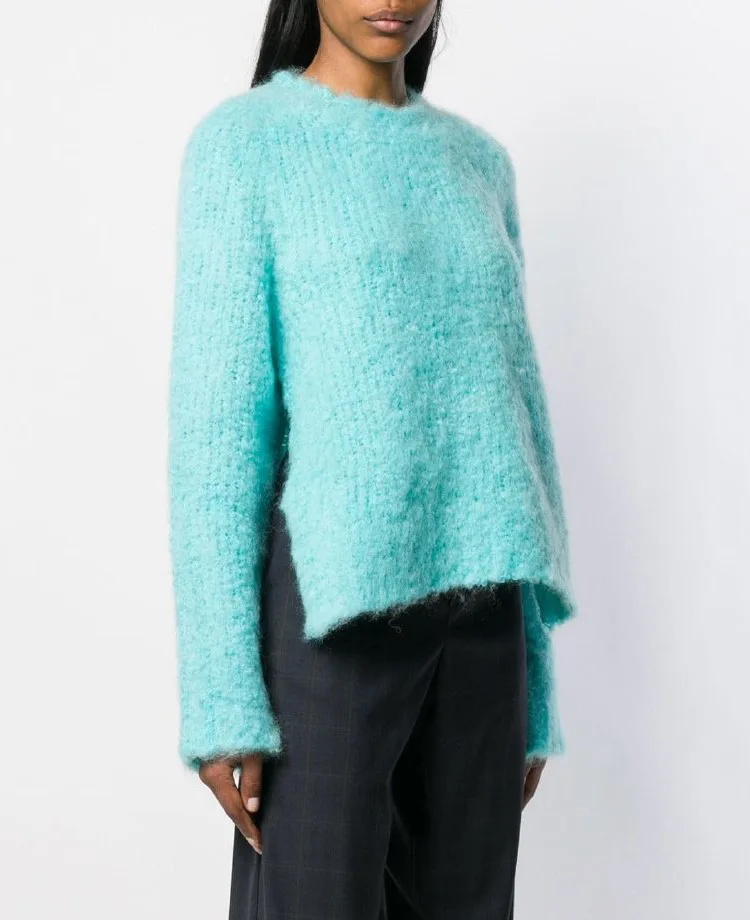

Autumn Winter Woman Warm Knitted Sweater Pullovers Long Sleeve Split Korean Loose Tops Holiday Vacation Sweaters