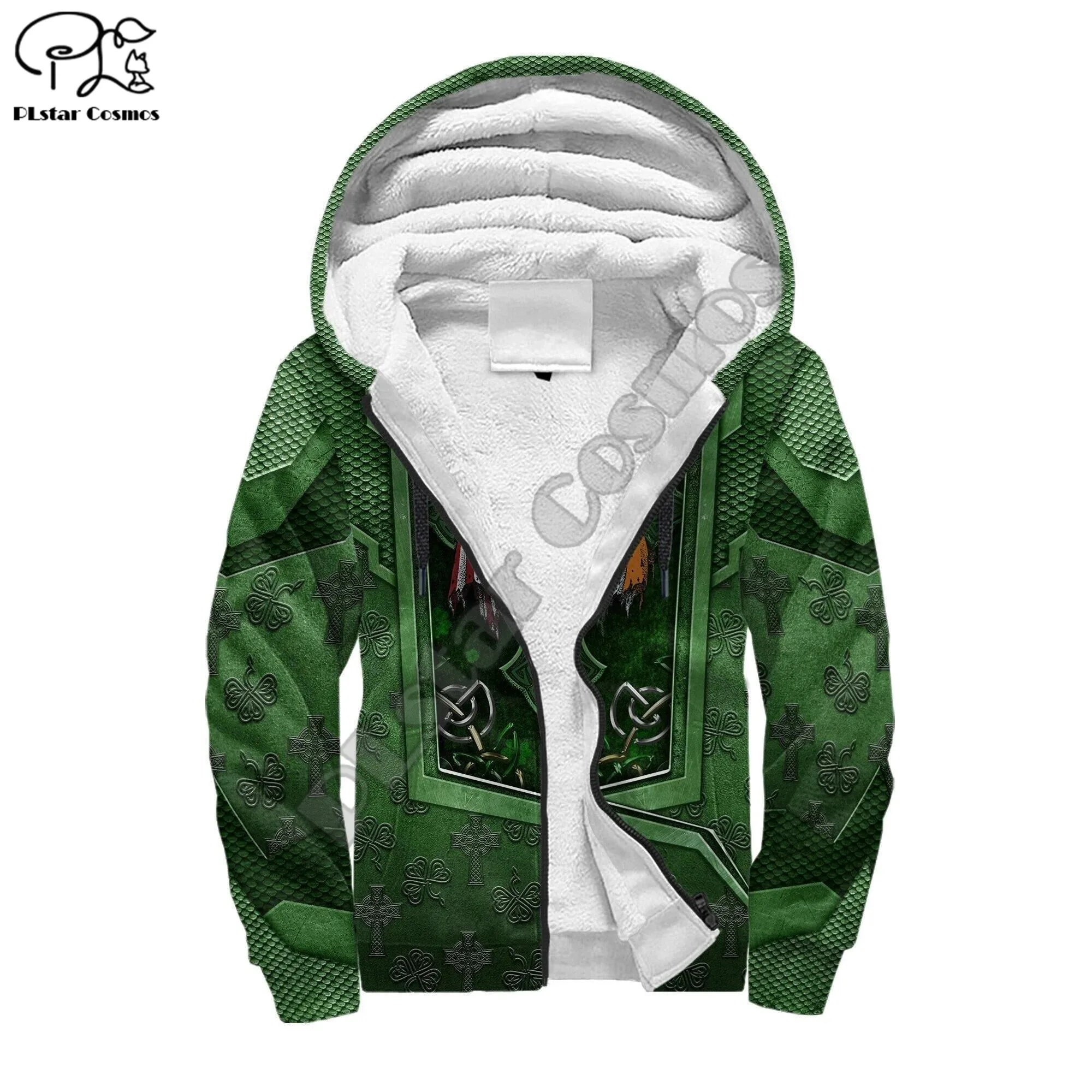 PLstar Cosmos Irish Saint Patrick Day 3D Print Winter Clothing Casual Warm Hood Thick Coat Zipper Man Fleece Hoodies Jacket D26