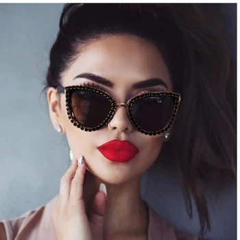 

Handmade Full Crystall diamond Frame Women Sunglasses Cat eye Luxury Brand oval Sun Glasses Female Oversize Clear Big Chic Sexy