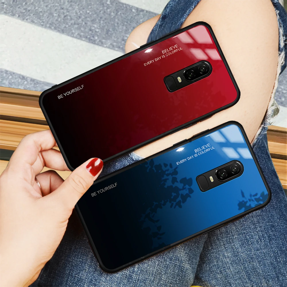 Защитный кожух для телефона в виде ракушки для Oneplus 6 градиентный чехол из закаленного стекла для One Plus 5 5T 6T Fundas