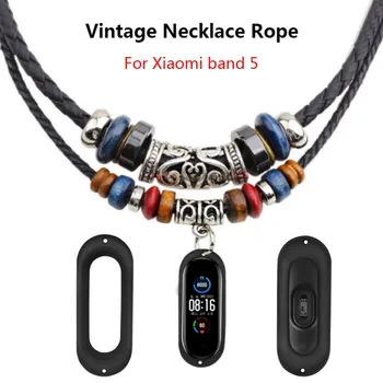 

For Mi Band 5 Leather Weave Replacement Vintage Necklace Strap
