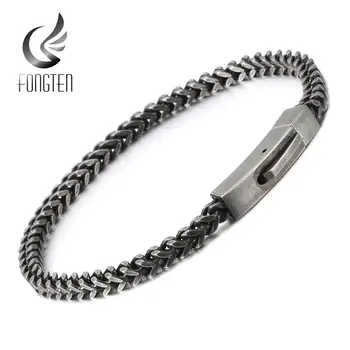

Fongten Vintage Link Chain Men Bracelet Blacken Stainless Steel Hip Hop Fashion Malen Jewelry