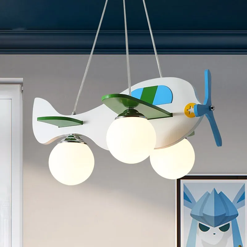 Modern Pendant Lamp for Children Room Creative Airplane Boys Kids Bedroom Wood Hanging Light LED Chandeliers Lights E14 Bulbs | Освещение