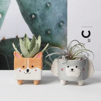 

1pc Flower Pot Creative Cartoon Animal Design Ceramic Succulent Plant Pot Succulent Container for Home (Corgi)