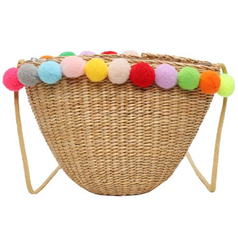 

LJL-New Cute Hair Ball Decoration Mini Straw Small Bag Fashion Wild Fairy Diagonal Shoulder Bag