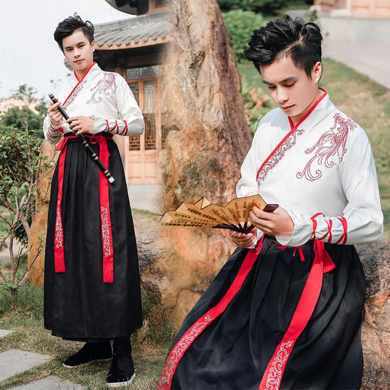 Men Women Ancient Chinese Costumes Hanfu Dress Festival Stage Performance Folk Dance Dress Embroidery Traditional Fairy Cosplay