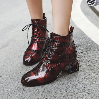 

Plus Size 34-46 Women Winter Patent Leather Short Boots Classic Chelsea Boots Zipper Ankle Boots Rhinestone Wedding Party Shoes