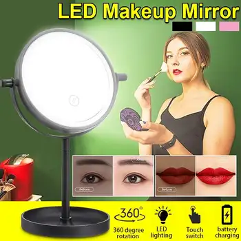 

Makeup Mirror With LED Light Cosmetic Mirrors Round Shape Desktop Vanity Mirror Sided Backlit Mirrors With Touch Switch