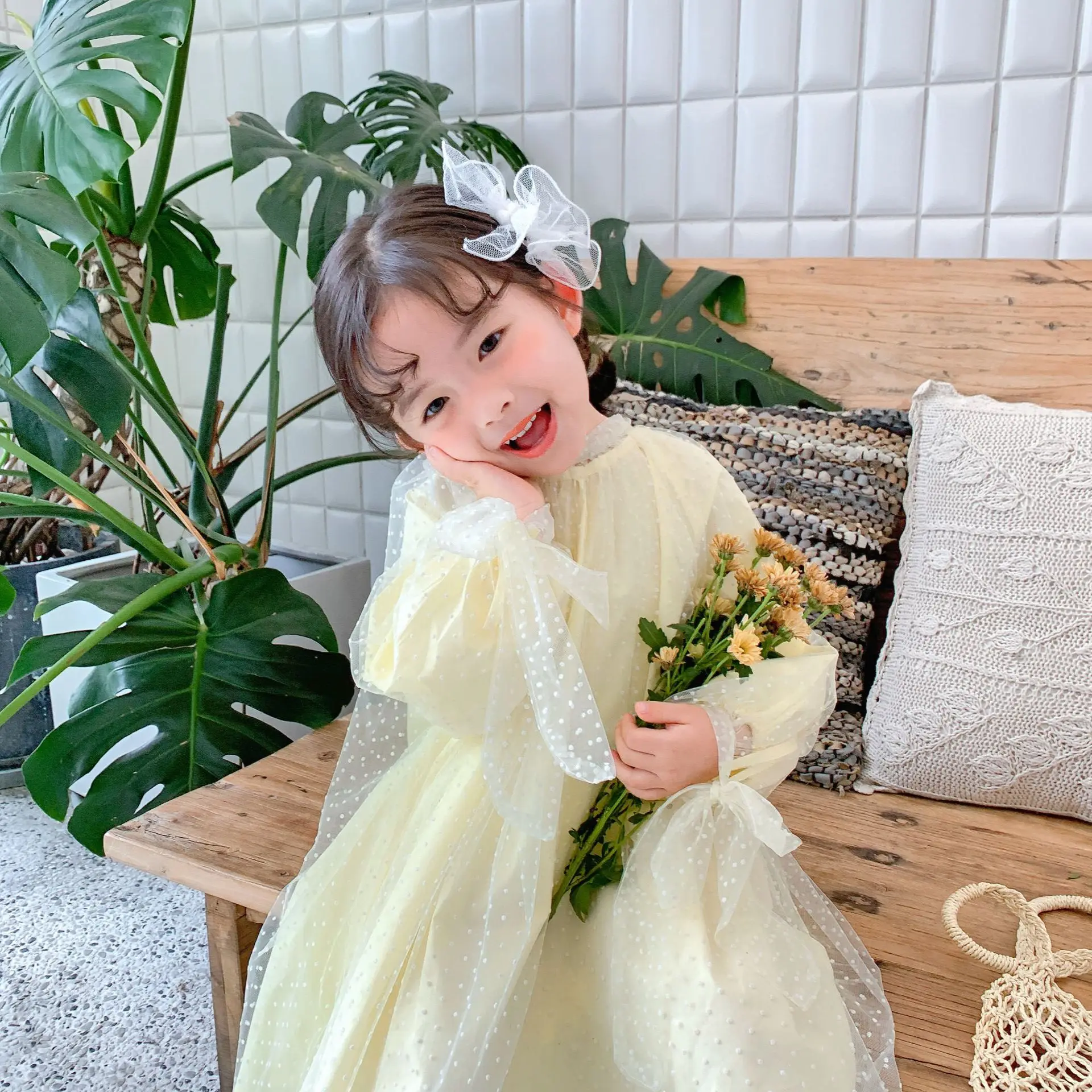 Весна, Новое поступление, модное платье принцессы с вуалью для девочек, детские хлопковые платья с длинными рукавами, платье для девочек