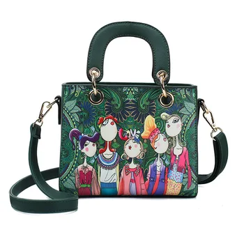 

Women's Tote Bags Ladies Green Character Leather Handbag Fashion Cartoon Green Forest Casual Tote Shoulder Bag Sac A Main Bolsas