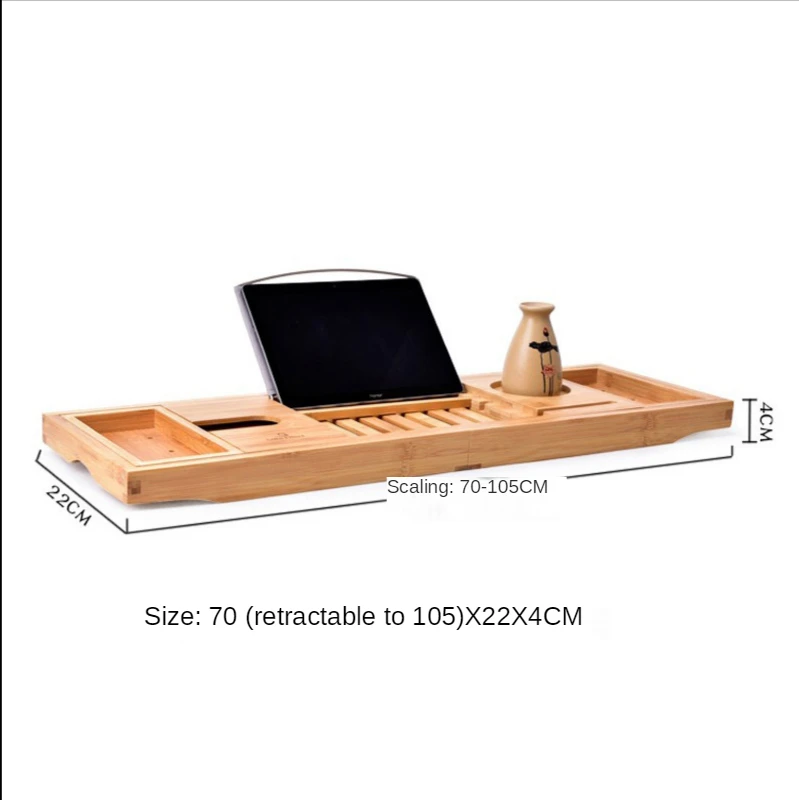 70-105cm Extendable Bamboo Bath Caddy Tray Nonslip Bath Tray Spa Bathtub Book Wine Tablet Bathroom Wooden Bathtub Bar Storage
