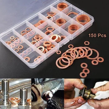 

150 x Assorted Solid Copper Crush Washers Seal Flat Ring Fuel Hydraulic Fittings