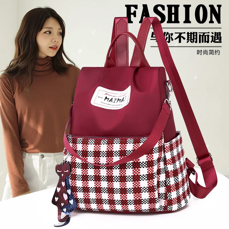 

New Style WOMEN'S Bag Fashion Backpack Backpack Simple Oxford Cloth Plaid Backpack Large Capacity Travel Bag