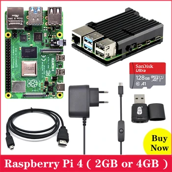 

Raspberry Pi 4 Model B with Aluminum Case USBC Power Supply Adapter SD Card Micro HDMI to HDMI Cable for Raspberry Pi 4 Pi 4B