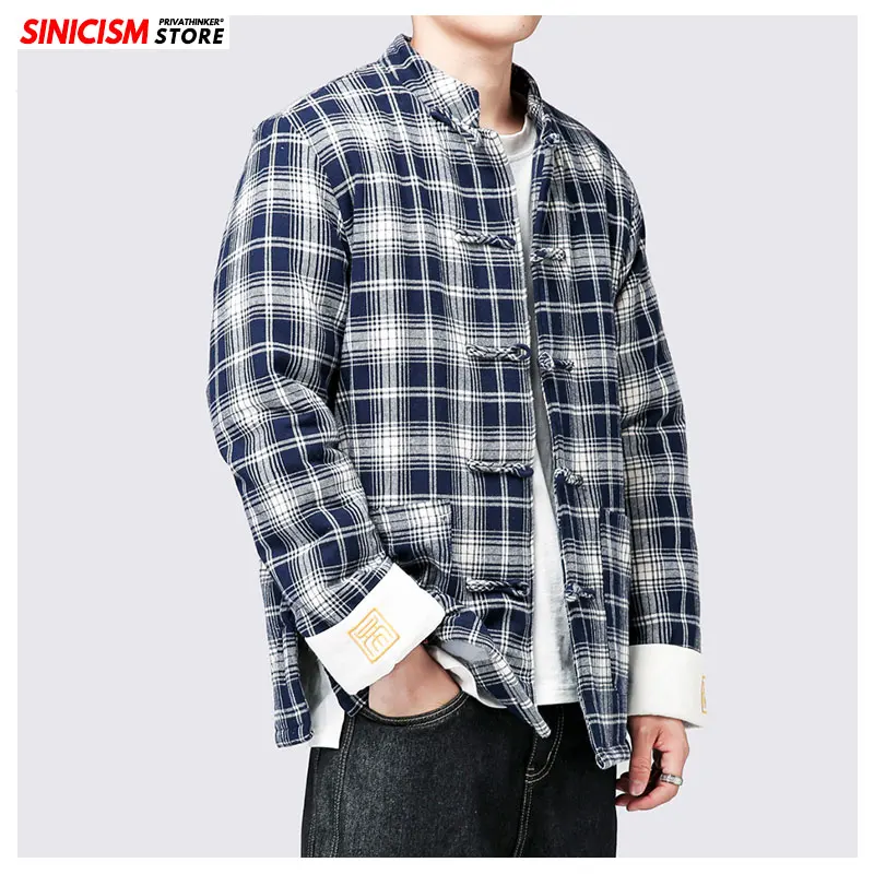 Sinicism Store зимняя модная клетчатая куртка Мужская Уличная одежда полосатые топы