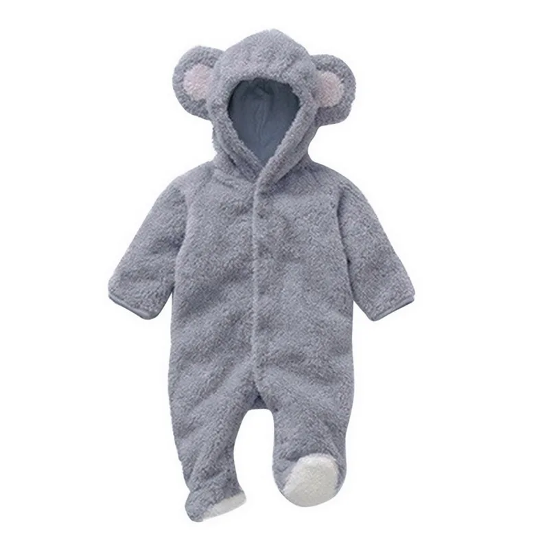 CALOFE Baby Rompers Winter Warm Longsleeve Coral Fleece Newborn Baby Boy Girl Clothes Infant Jumpsuit Animal Overall Pajamas - Цвет: style1 grey