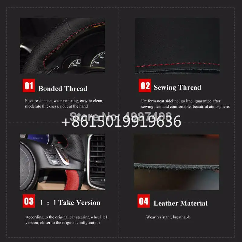 Black Leather DIY Car Steering Wheel Cover for Nissan Teana 2013- Altima 2013- X-Trail- Qashqai
