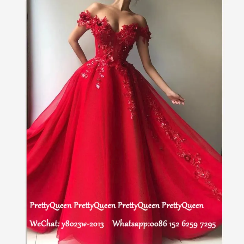red off the shoulder evening dress