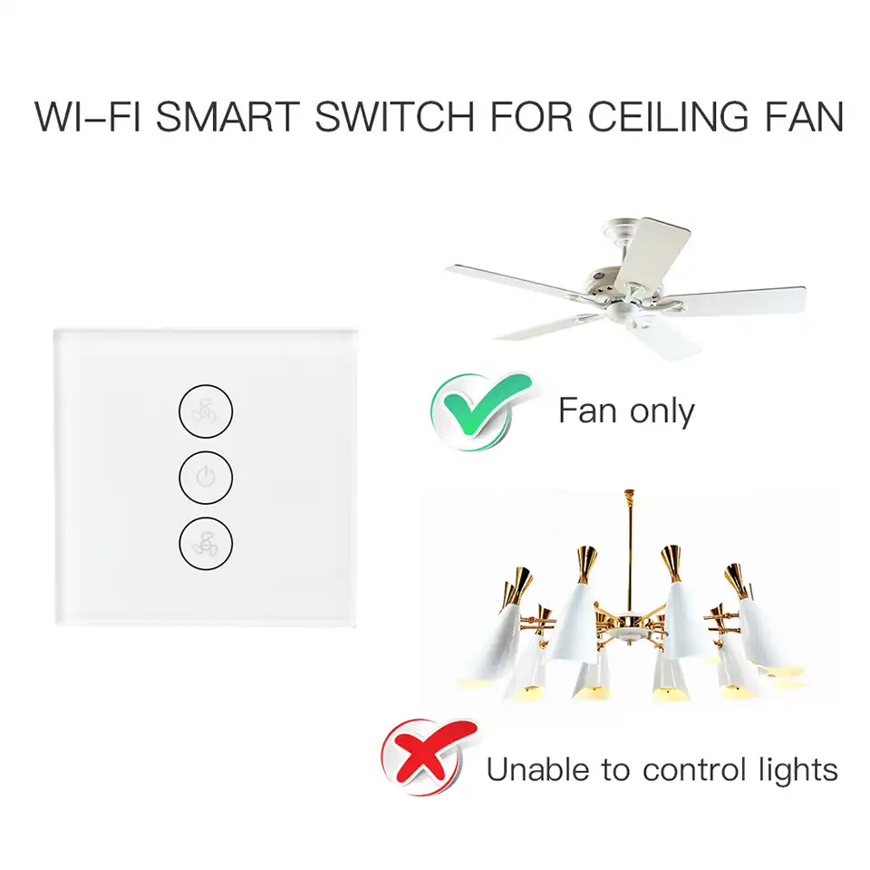 Tuya Smart Life Wifi Smart Ceiling Fan Wall Switch App Remote Timer And Speed Control Compatible With Alexa And Google Home Mini