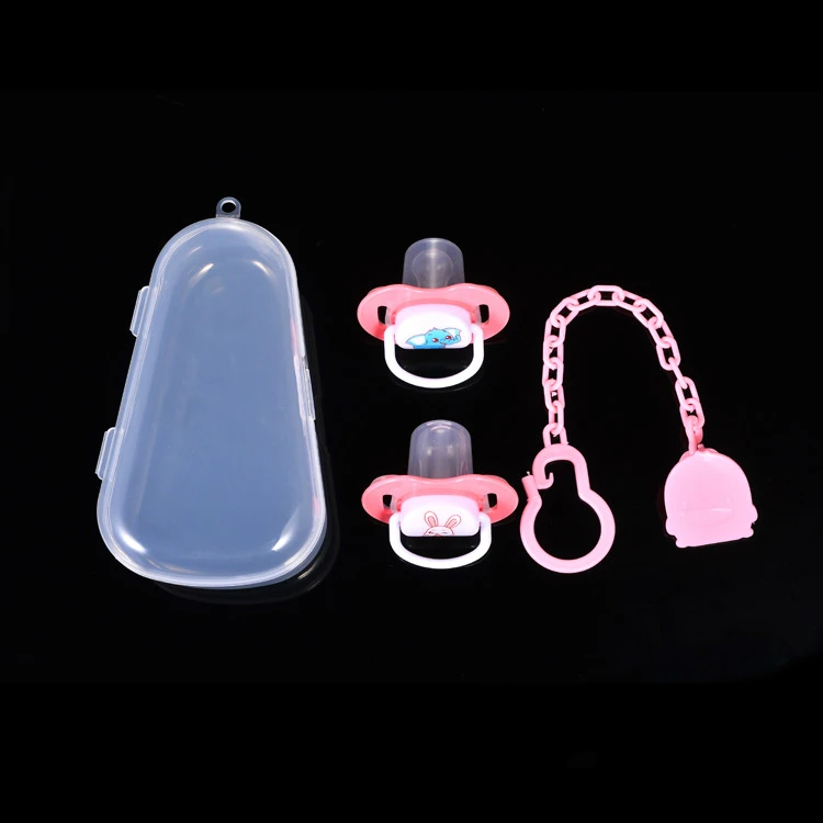 Baby Pacifier Set Silicone Nipple + Chain Combination Baby Sleeping Pacifier 2 Nipple 1 Chain 1 Dustproof Pacifier Storage Box