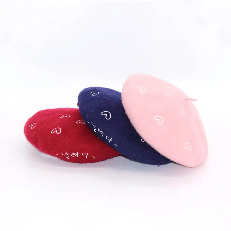 

Hat female Korean version of Japanese wool love embroidered berets fashion new bud pumpkin hat high fashion hats womens boinas
