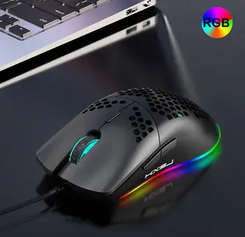 

J900 USB Wired Gaming Mouse RGB 6 Button Computer Mous with Six Adjustable DPI Honeycomb Hollow Ergonomic Design For PC Laptop