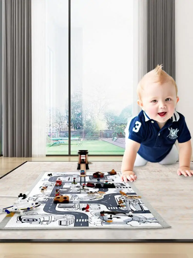 Kids Large Non-Slip Carpet Baby City Crawling Fun Educational Road Traffic Rug for Playroom Bedroom