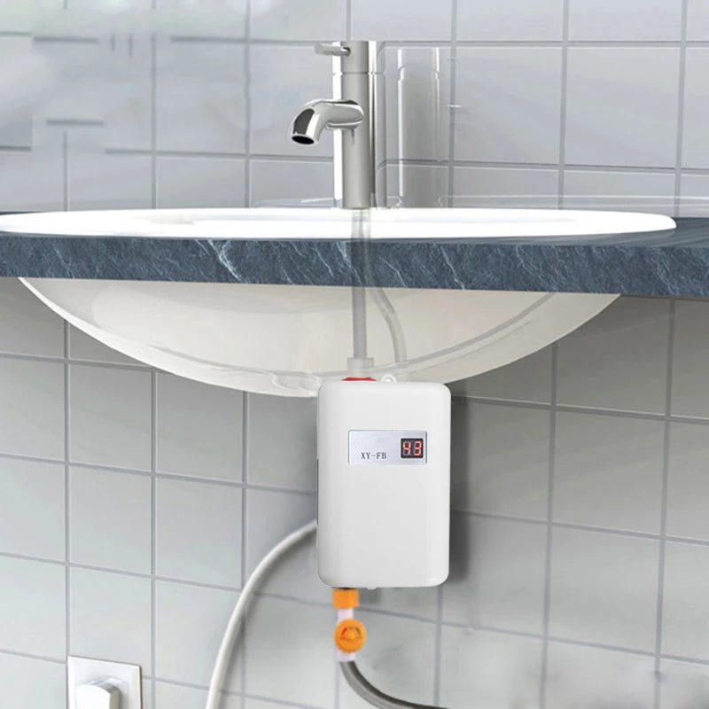Mini chauffe-eau instantané électrique 3800 W avec écran numérique, chauffe-eau  instantané sans réservoir pour cuisine, salle de bain (blanc) : :  Bricolage