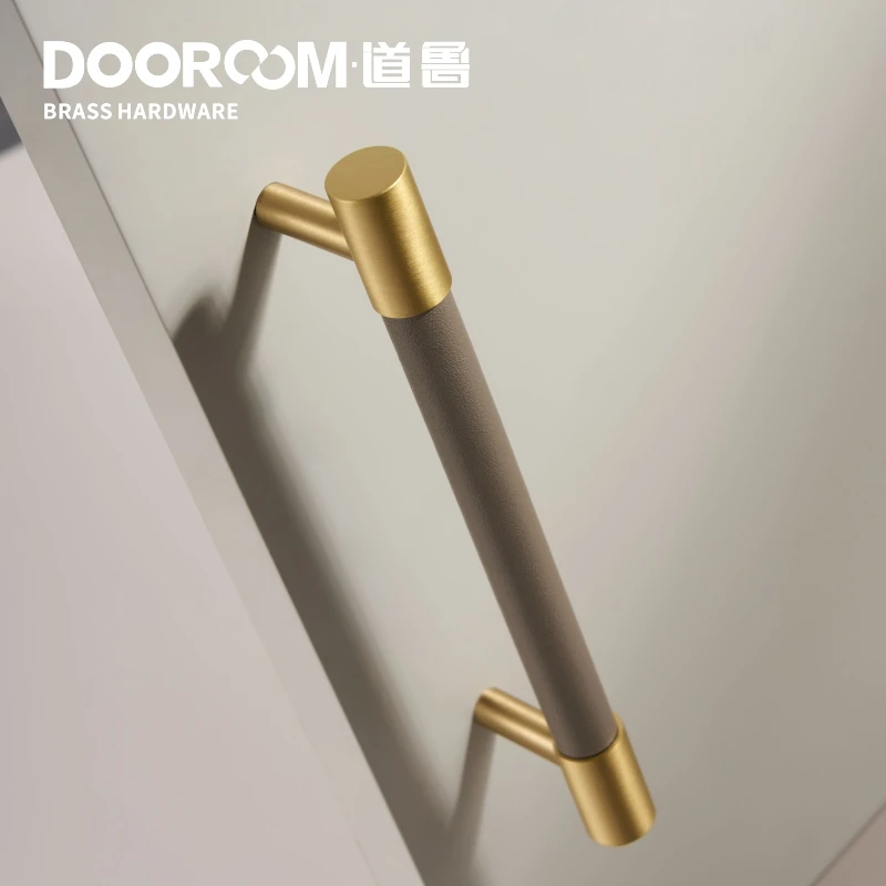 Ручка для мебели Dooroom из натуральной латуни легкая Роскошная серая фурнитура
