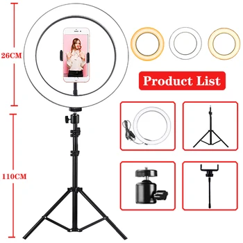 

10 Inch Led Ring Light Live Broadcast Photography Ringlight Lamp Hight Light with 110CM Tripod Stand for Photo Youtube Studio