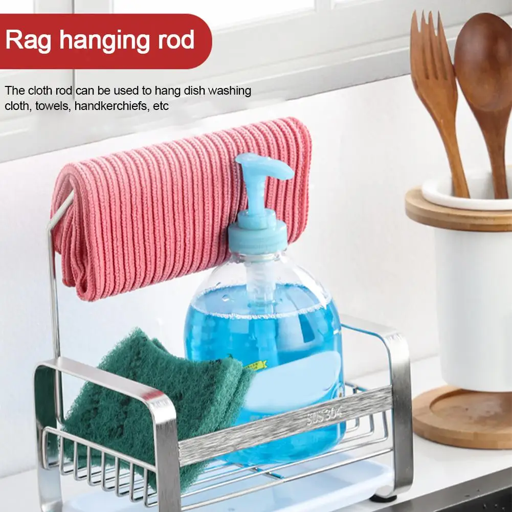 Stainless Steel Sink Organizer Anti-slip Dish Storage Holder Cloth Hanger Rack With Large Capacity Kitchen Storage