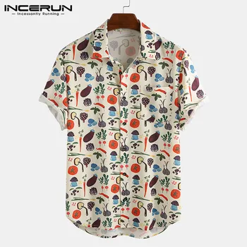 

INCERUN Printing Mens Hawaiian Shirt Streetwear 2020 Brand Short Sleeve Beach Lapel Camisa Vacation Summer Casual Men Clothing 7