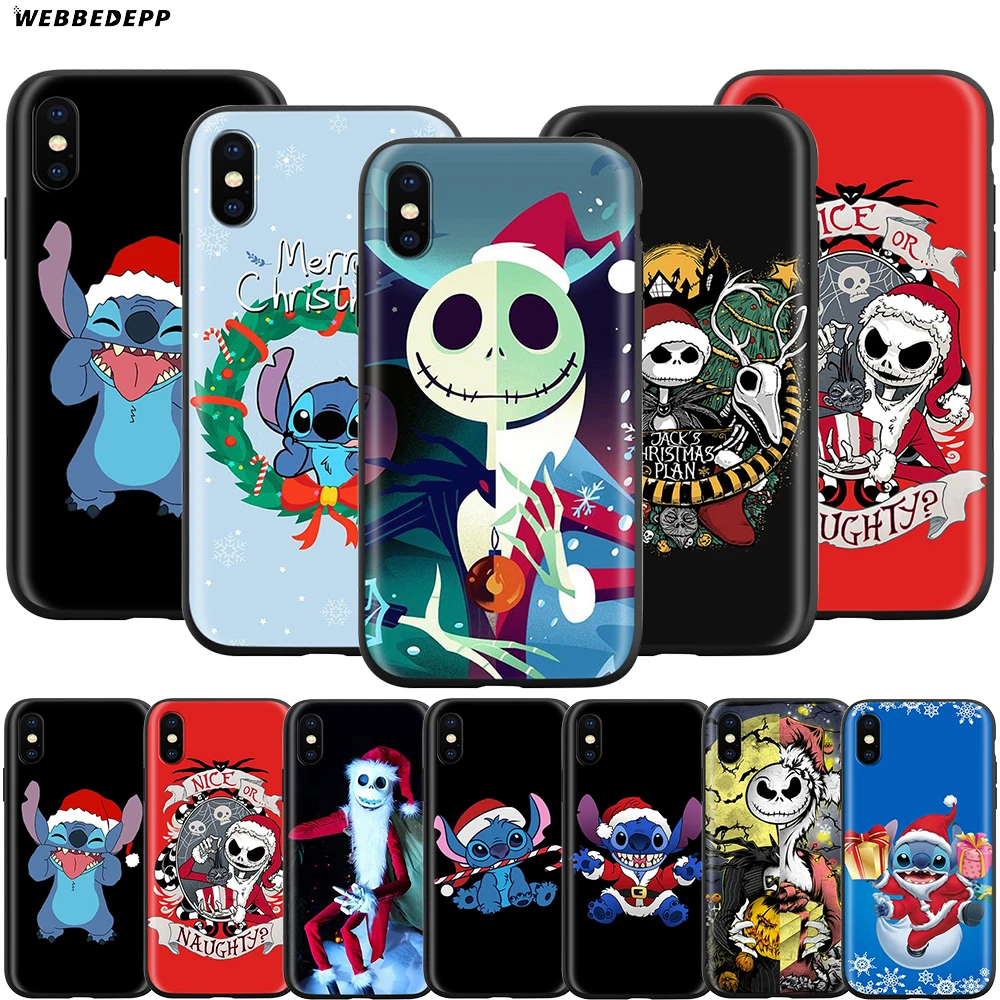 

Webbedepp Stitch Jack Skellington Christmas Case for Apple iPhone 11 Pro XS Max XR X 8 7 6 6S Plus 5 5S SE