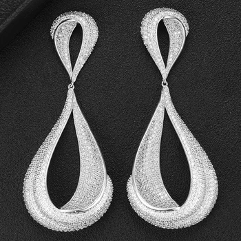 

Jimbora 76MM Luxury Statement Shiny Earrings For Women Luxury Full Cubic Zircon Wedding Bridal Indian Dangle Earrings Jewelry