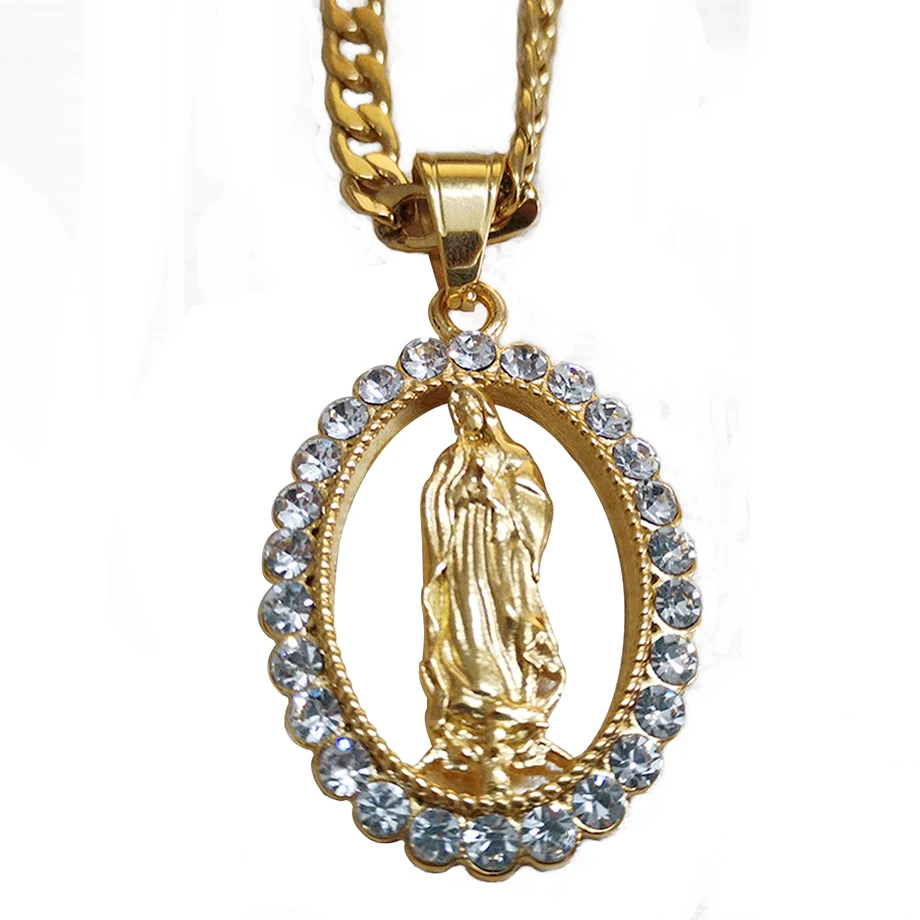 N7M7 хип хоп Iced Out Bling Big Virgin Mary золотые ожерелья и подвески Цвет Нержавеющая сталь ожерелье с Мадонной для женщин ювелирные изделия