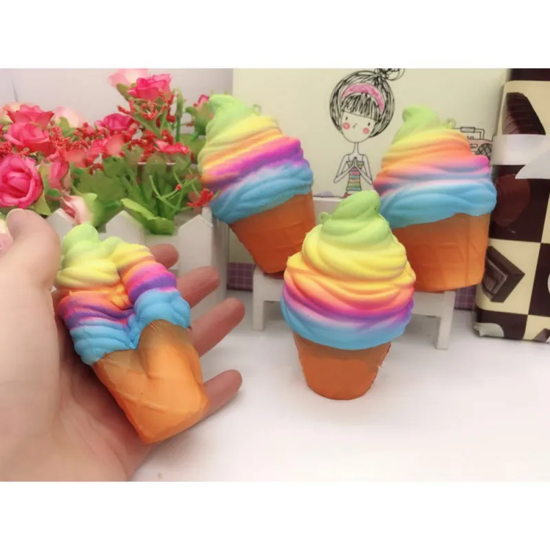 10 см Jumbo мягкий Ranbow рожок мороженого Jumbo PU Мягкий медленно поднимающийся мягкий хлюпает игрушки игрушка для снятия стресса