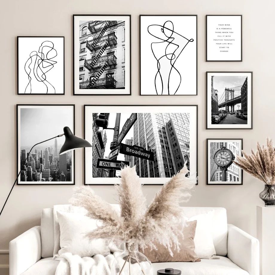New York City Building Bridge Broadway Clock Nordic Vintage Poster Wall Art Print Canvas Painting Decor Pictures For Living Room | Дом и сад