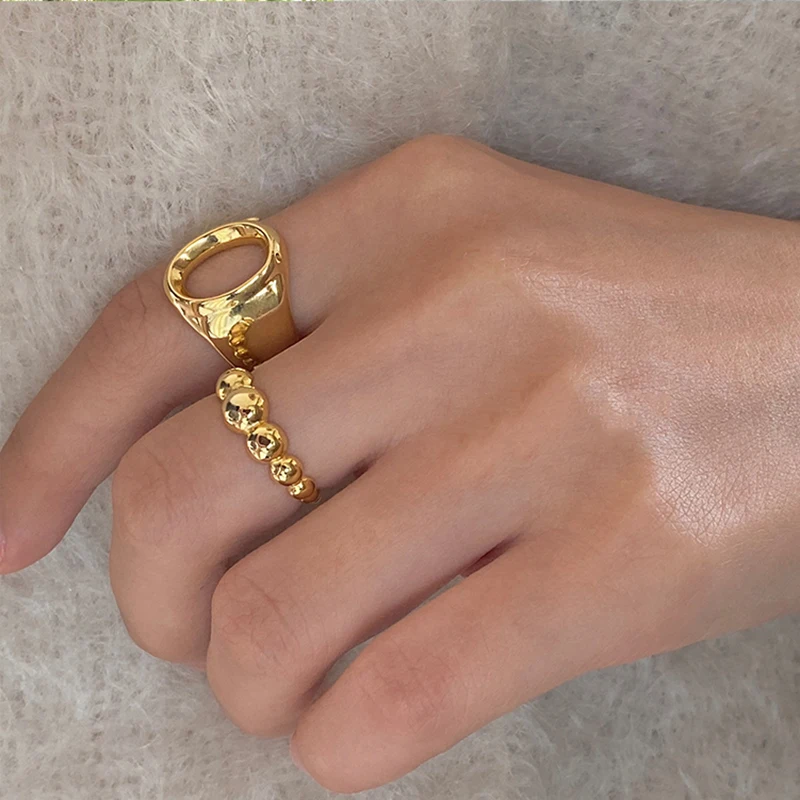 

Peri'sBox Small Beads Polished Gold Rings Circle Geometric Rings for Women 925 Sterling Silver Minimalist Ring Adjustable 2020