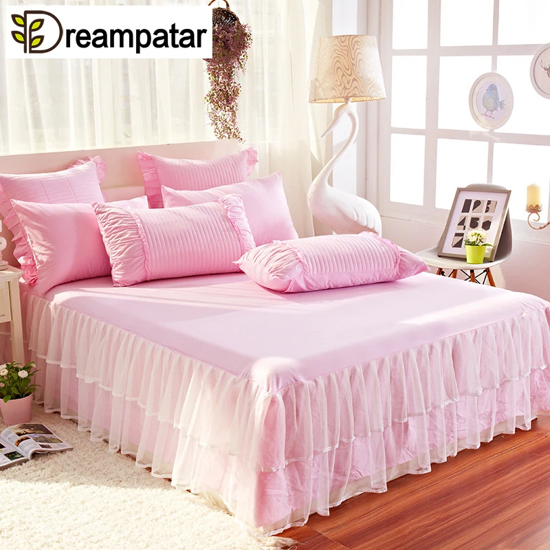 

Dreampatar Fashion 100% Cotton Solid Color Single Double Bed Cover High-end Tulle Edging Home Bed Textile Products BY193B