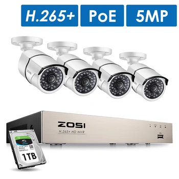 

ZOSI H.265+ 8CH 5MP POE Security Camera System Kit 4PCS 5MP HD IP Camera Outdoor Waterproof CCTV Home Video Surveillance NVR Set